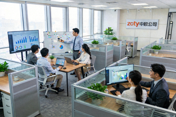 zoty中欧公司现代化办公环境与团队协作场景